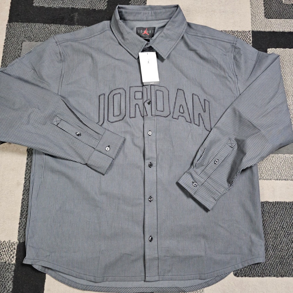 Jordan Brand Button Down Shirt Mens XL Grey Pinstripe IB0317-011 New With Tags